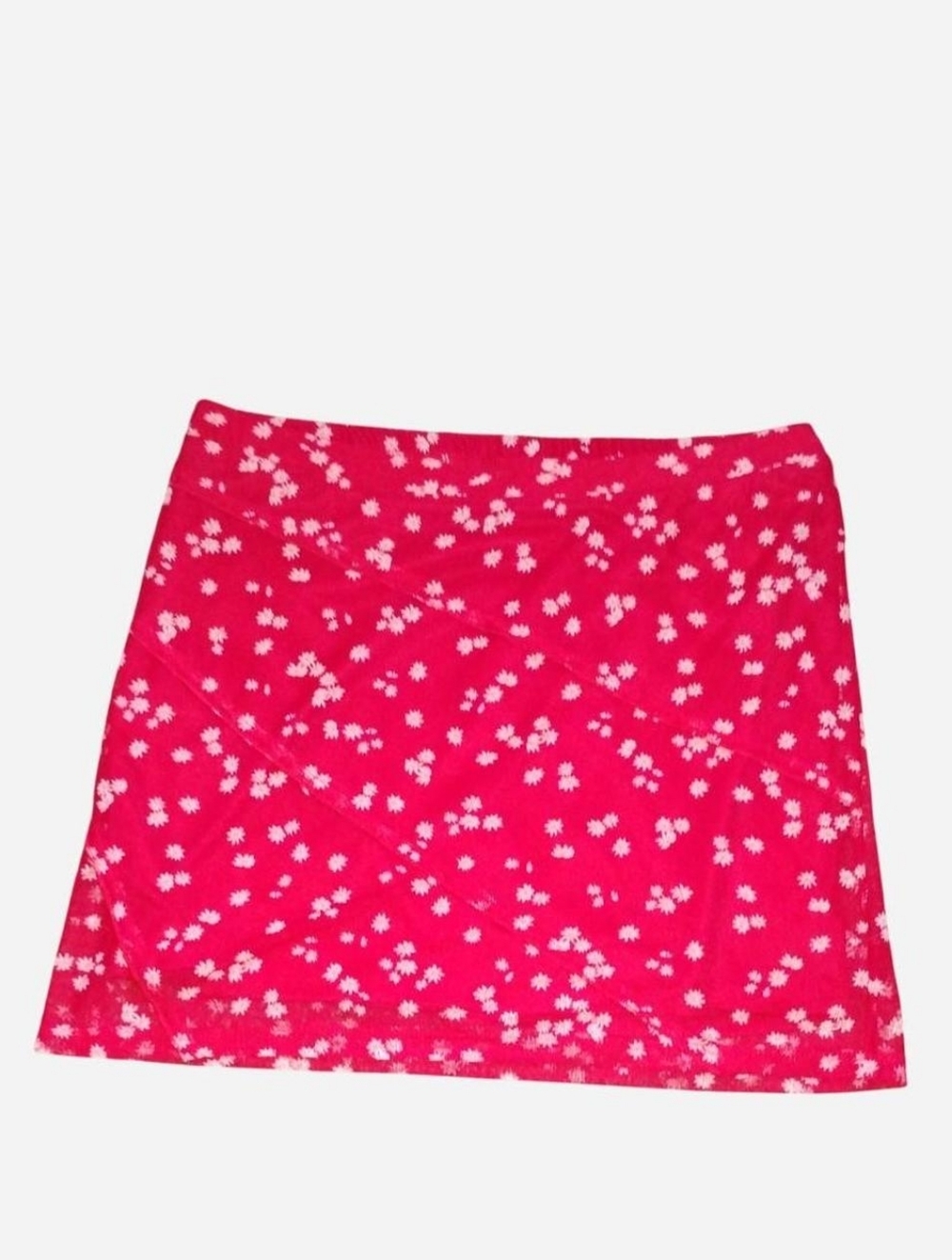 No Boundaries Red Floral Mesh Mini Skirt - Size M (7-9) - Y2K Style